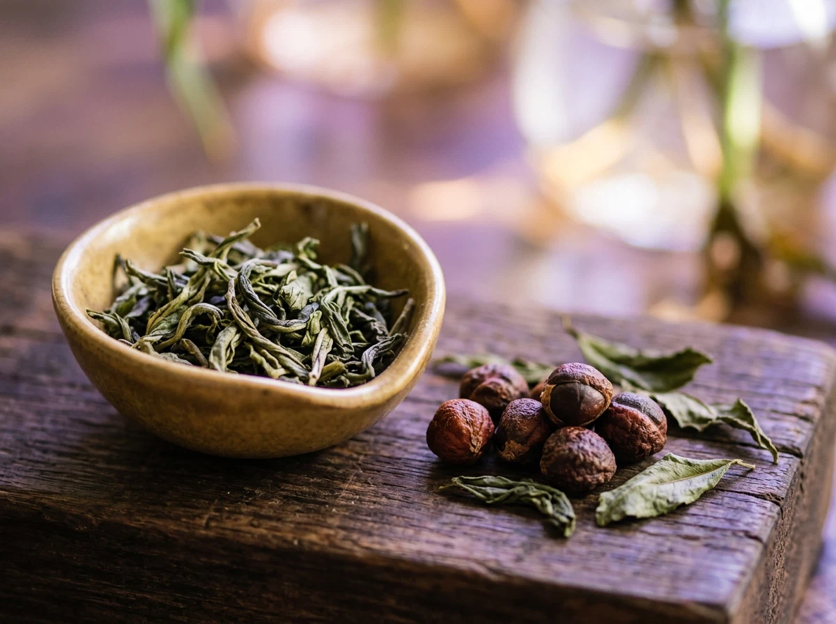 Guaraana-siemenet ja vihreä tee makrokuva